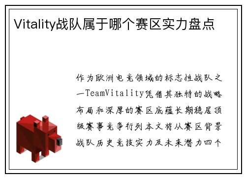 Vitality战队属于哪个赛区实力盘点