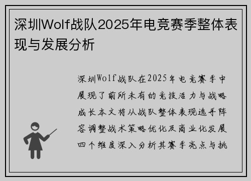 深圳Wolf战队2025年电竞赛季整体表现与发展分析